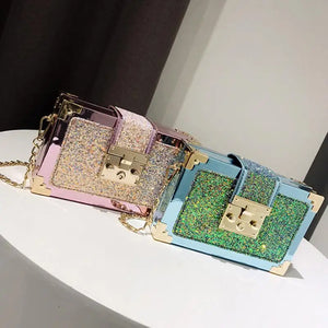 Gradient Mini Messenger Bag Women Vintage With Chain Metal Buckle Handbag