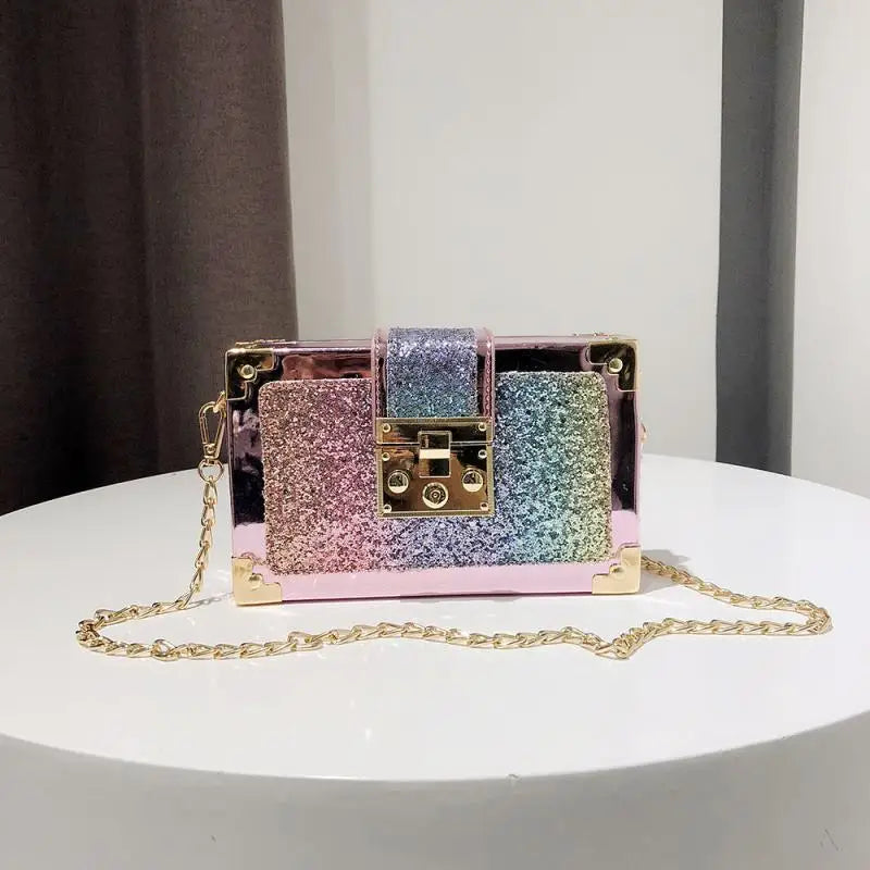 Gradient Mini Messenger Bag Women Vintage With Chain Metal Buckle Handbag