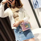 Gradient Mini Messenger Bag Women Vintage With Chain Metal Buckle Handbag