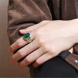 Green Jade Emerald Gemstones Diamonds Rings for Men Silver Jewelry Bague Masculi