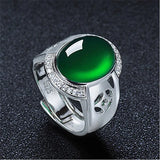 Green Jade Emerald Gemstones Diamonds Rings for Men Silver Jewelry Bague Masculi
