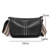 Rivet Leather Shoulder Bag with Wide Straps for Women