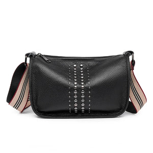 Rivet Leather Shoulder Bag with Wide Straps for Women