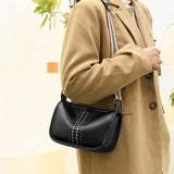 Rivet Leather Shoulder Bag with Wide Straps for Women