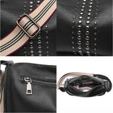 Rivet Leather Shoulder Bag with Wide Straps for Women