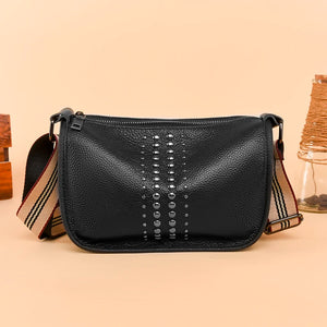 Rivet Leather Shoulder Bag with Wide Straps for Women