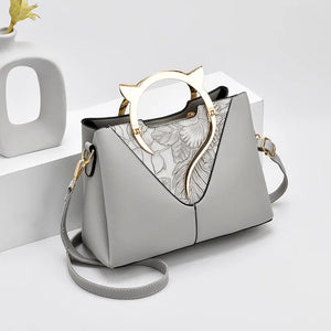 Embroidered Crossbody Bag for Women Large Capacity Leather Shoulder Bag