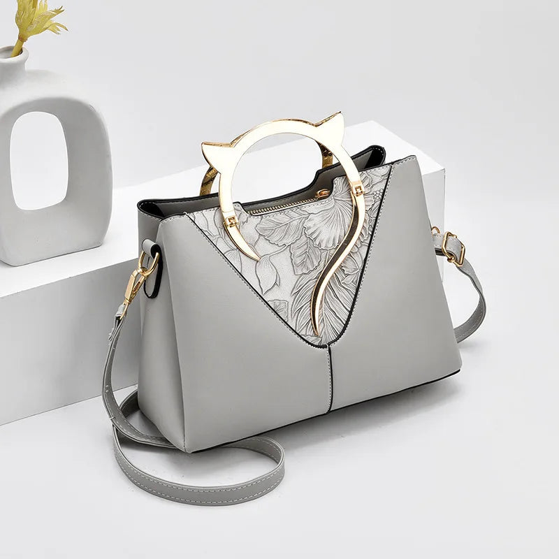 Embroidered Crossbody Bag for Women Large Capacity Leather Shoulder Bag