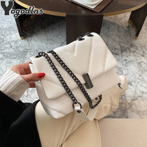 Vintage Shoulder Bag Chain Messenger Bags PU Leather Thread Flap