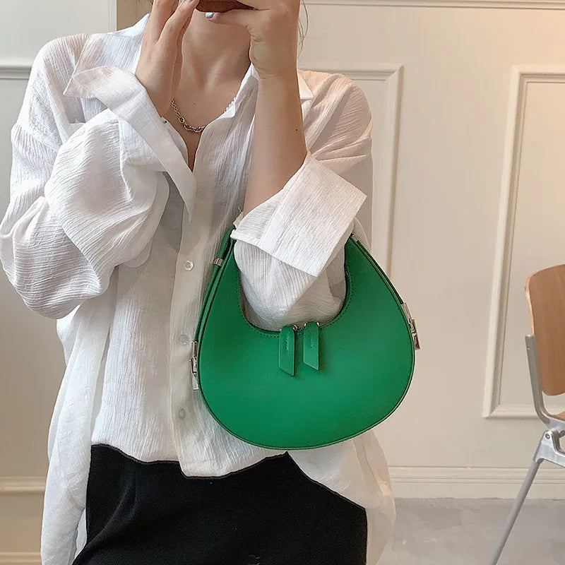 Vintage Leather Clutches Half Moon French Armpit Shoulder Bag