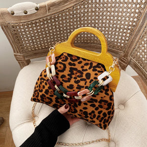 Vintage Wooden Handle Clutch Purse Canvas Shoulder Bag