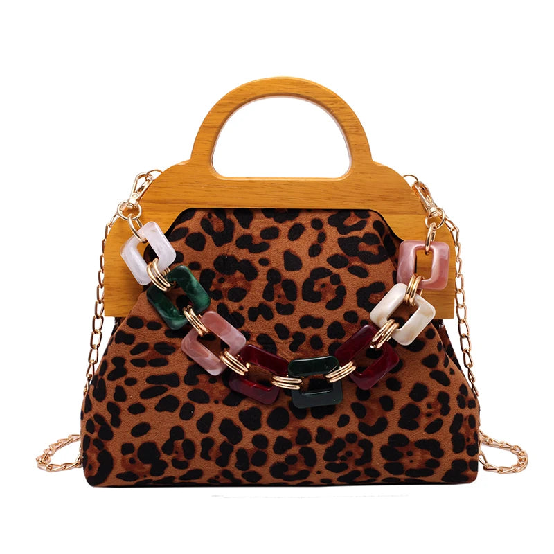 Vintage Wooden Handle Clutch Purse Canvas Shoulder Bag