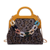 Vintage Wooden Handle Clutch Purse Canvas Shoulder Bag