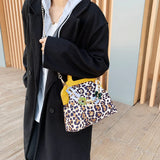 Vintage Wooden Handle Clutch Purse Canvas Shoulder Bag