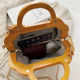 Vintage Wooden Handle Clutch Purse Canvas Shoulder Bag