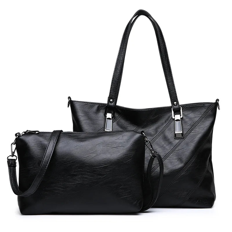 Large Tote Bag Bucket Shoulder Bags PU Leather 2pcs/Set