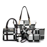 Women Plaid Handbag Set 6 PCS Shoulder Bag Crossbody Travel Shopping Ladies