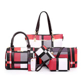 Women Plaid Handbag Set 6 PCS Shoulder Bag Crossbody Travel Shopping Ladies