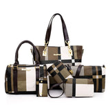 Women Plaid Handbag Set 6 PCS Shoulder Bag Crossbody Travel Shopping Ladies