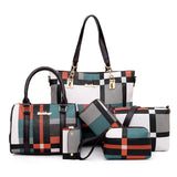 Women Plaid Handbag Set 6 PCS Shoulder Bag Crossbody Travel Shopping Ladies