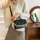 Plaid PU Leather Women Shoulder Bag with Thick Chain
