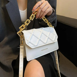 Plaid PU Leather Women Shoulder Bag with Thick Chain