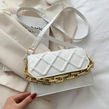 Plaid PU Leather Women Shoulder Bag with Thick Chain