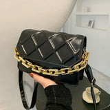 Plaid PU Leather Women Shoulder Bag with Thick Chain