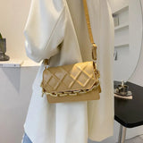 Plaid PU Leather Women Shoulder Bag with Thick Chain