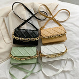 Plaid PU Leather Women Shoulder Bag with Thick Chain