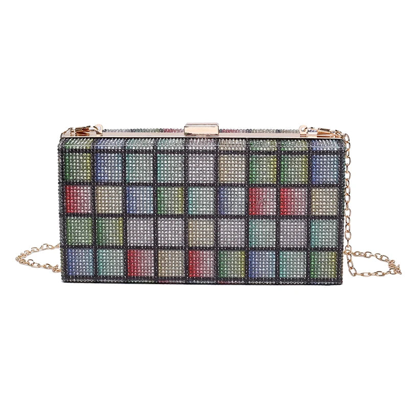 Crystal Diamond Square Box Hand Bag Crossbody Shoulder Bag