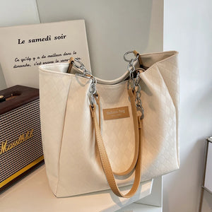 Large Capacity PU Leather Single Shoulder Bag Women Retro Tote