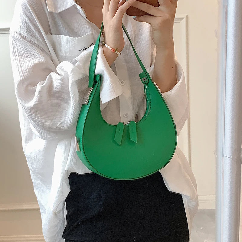 Vintage Leather Clutch Bag Half Moon Underarm Shoulder Bags for Women
