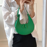 Vintage Leather Clutch Bag Half Moon Underarm Shoulder Bags for Women