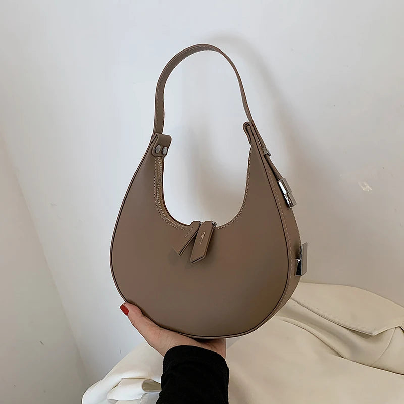 Vintage Leather Clutch Bag Half Moon Underarm Shoulder Bags for Women