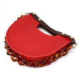 Acrylic Chain Semi-circle Shoulder Bag PU Female Handbag