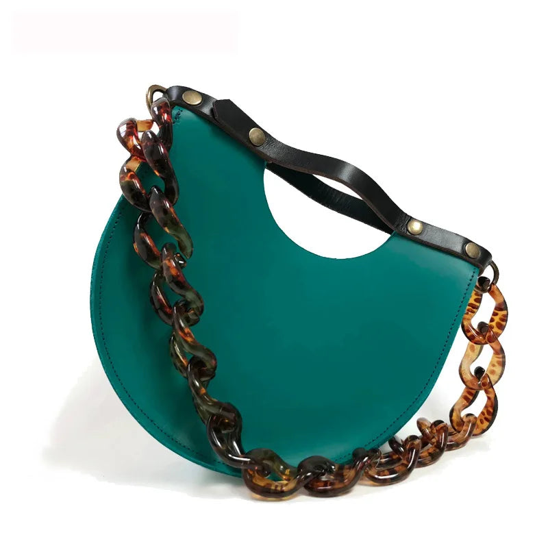 Acrylic Chain Semi-circle Shoulder Bag PU Female Handbag