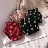 Velvet Crossbody Bucket Bag Chain Small Velvet Messenger Bag