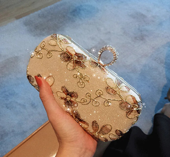 Embroidery Finger Rings Evening Bag Wedding Shoulder Bag