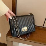 Casual Lingge Chain Small Square Bag PU Leather Messenger Bag