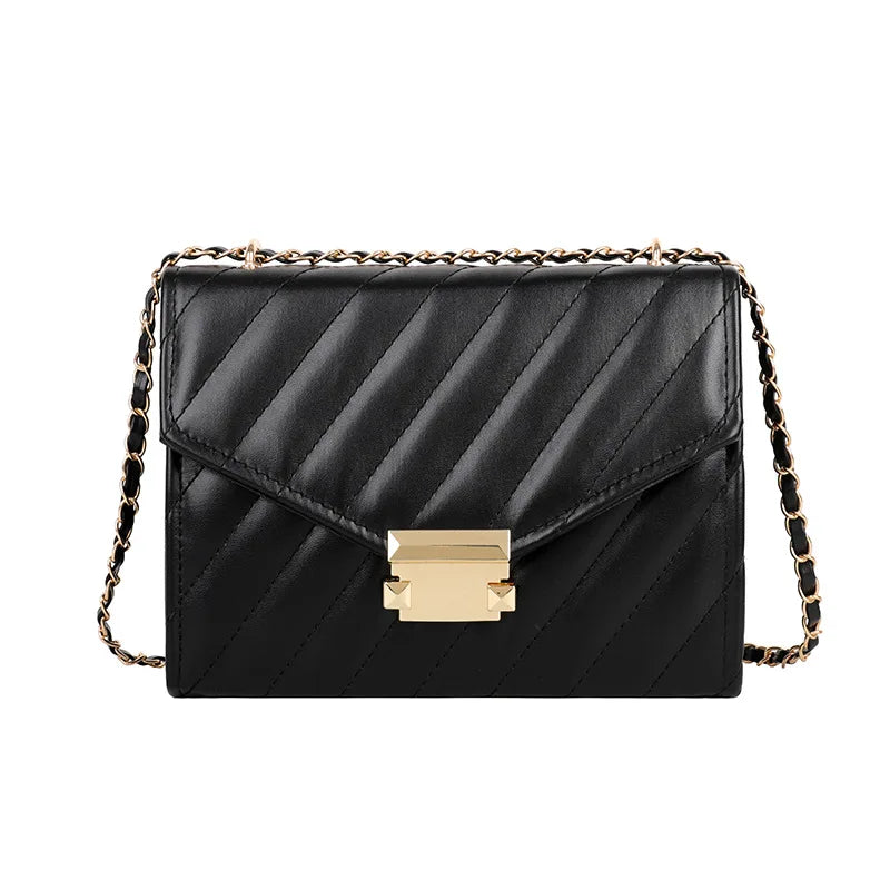 Casual Lingge Chain Small Square Bag PU Leather Messenger Bag