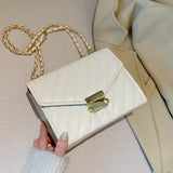 Casual Lingge Chain Small Square Bag PU Leather Messenger Bag