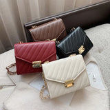 Casual Lingge Chain Small Square Bag PU Leather Messenger Bag