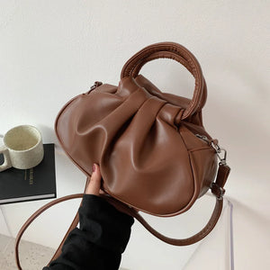 Pleated Solid PU Leather Female Shoulder Crossbody Messenger Bag
