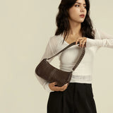 Retro Rivet Pu Leather Underarm Bag Coffee Totes