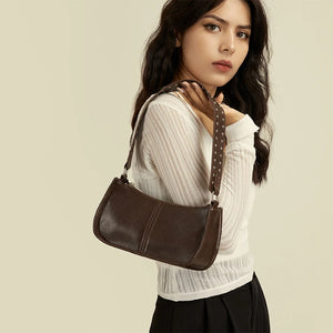 Retro Rivet Pu Leather Underarm Bag Coffee Totes