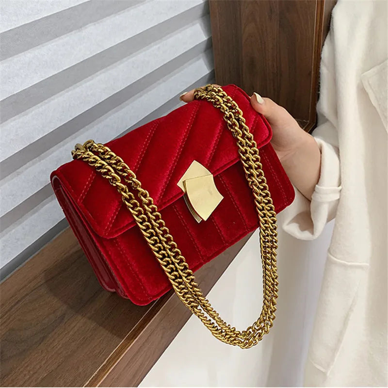 Vintage Velvet Chain Evening Clutch Bag Women Shoulder Handbag