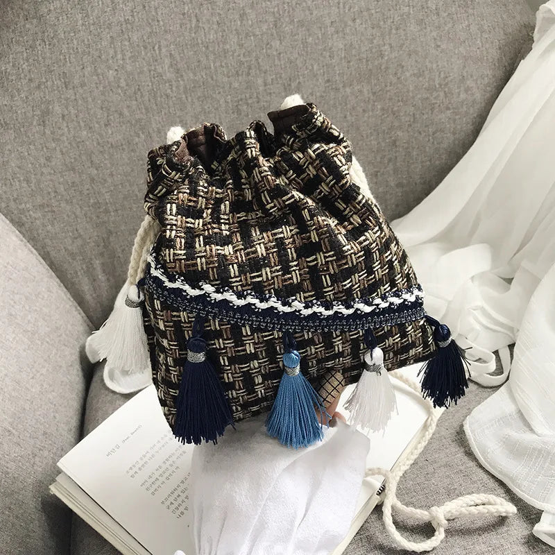 Chinese Style Shoulder Bag Costume Cloth Purse Tassel Bucket Bags