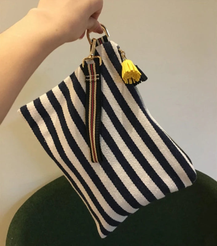 Women Clutch Envelope Bag Tassel Handbag Stripe Evening Purse