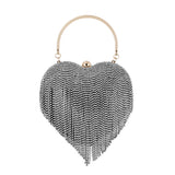Rhinestone Heart Pattern Silver Clutch Evening Bag